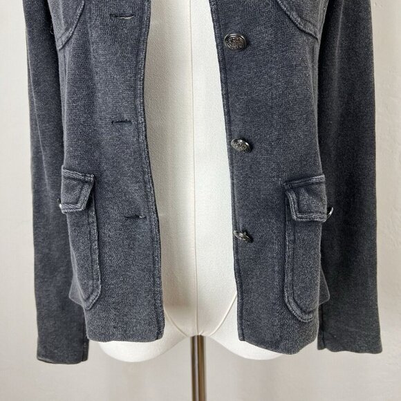 Free People Military Jacket Washed Black Gray Cotton Epaulets Buttons Size Small - Picture 3 of 12
